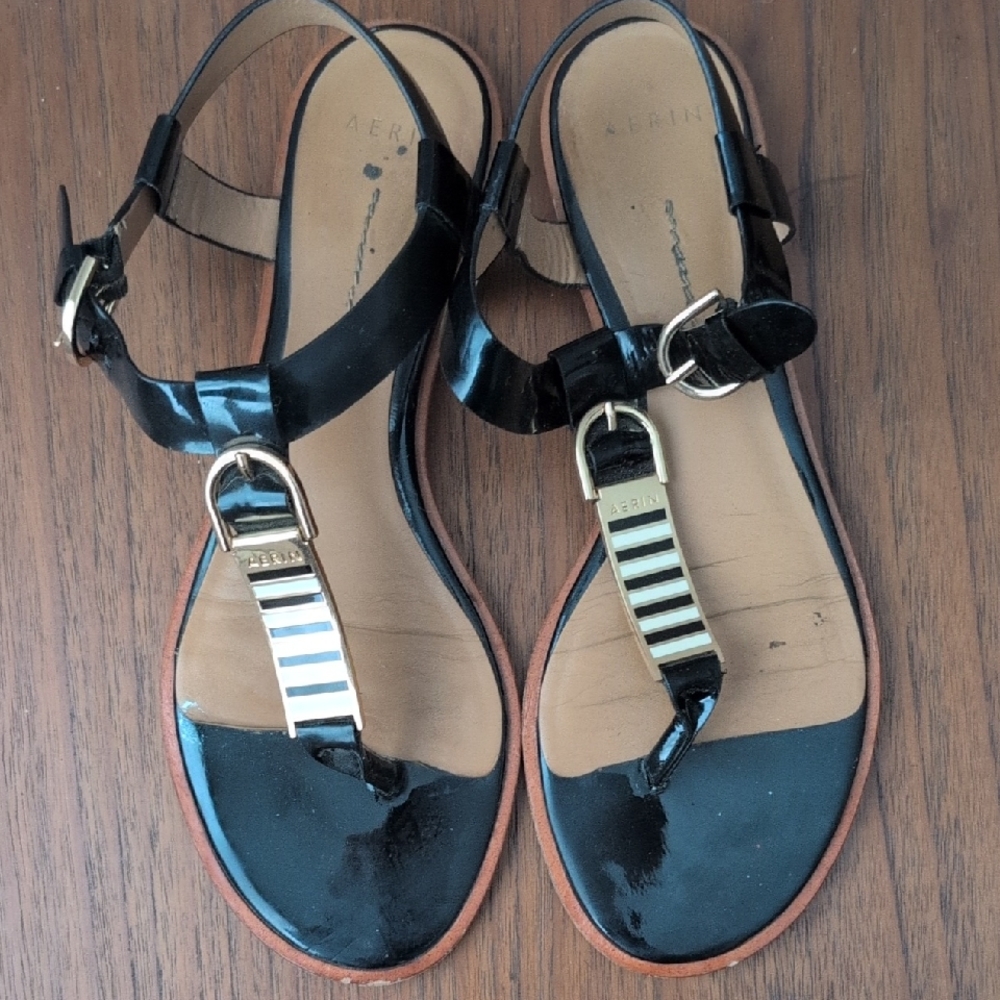 Aerin Swift Black Patent Leather Sandals Sz 7.5